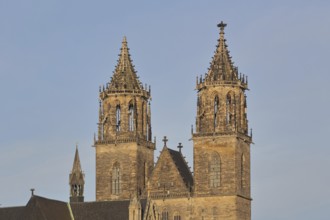 Gothic Cathedral of St Mauritius and St Katharina with twin towers, Magdeburg Cathedral, Magdeburg,