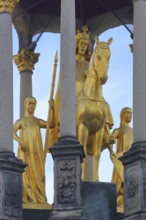 Magdeburg horseman with crown and two virgins with lance, spit, golden equestrian figure,