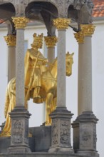 Magdeburg rider with crown, golden equestrian figure, equestrian statue, sculpture, Alter Markt,