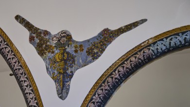 Decorative artwork with floral patterns on a synagogue wall, Kahal Shalom Synagogue, Sephardic