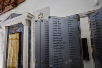 Memorial plaque with name and Star of David in a synagogue, Kahal Shalom Synagogue, Sephardic