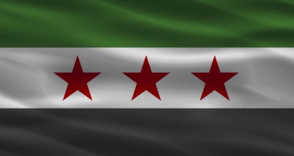 Syria flag with fabric texture. Realistic flag of Syria waving