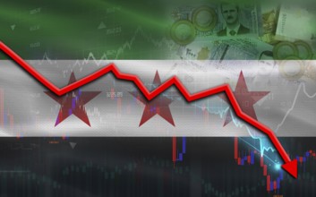 Syria financial fall on economy market. Syria financial crisis on economic graph