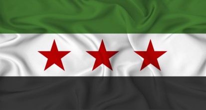 Realistic Syria flag waving. Close up of flag of Syria with cloth texture