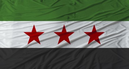 Syrian flag waving. Flag of Syria with cloth texture