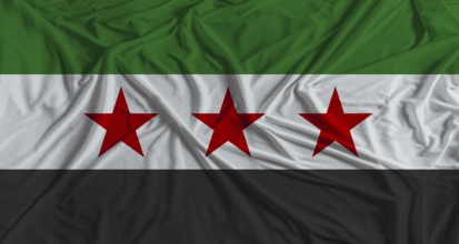Syrian flag with fabric texture background. National flag of Syria