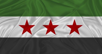 Flag of Syria with cloth texture. Close up of Syria flag waving