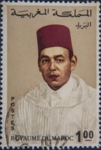 King Hassan II (1929-1999), King of Morocco from 1961 to 1999. Portrait on Moroccan postage stamp