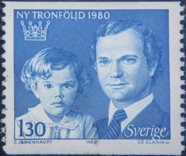 King Carl XVI Gustaf with Crown Princess Victoria three years old, Sweden, Scandinavia. Portrait on