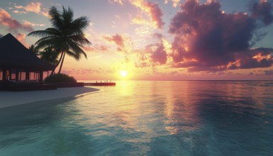 Sunny Sky And Crystal Clear Waters Of The Maldives, Perfect For Enjoying The Sun Over The Ocean In