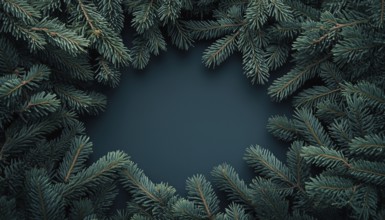 Botanical Trendy Ure With Frame: Dark Moody Fir Tree Overhead In Creative Nature Foliage Layout.