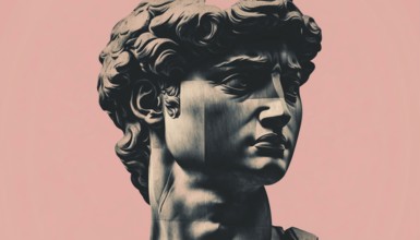 Michelangelo'S David Bust: A Contemporary Art Collage, Vaporwave Poster, And Duotone Full