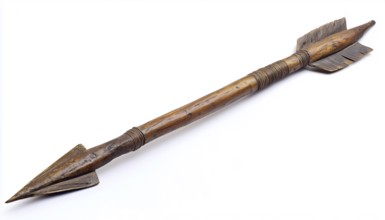 Ancient Vintage Wooden Arrow On A White Background: The Soldiers Of Genghis Khan, A Piece Of