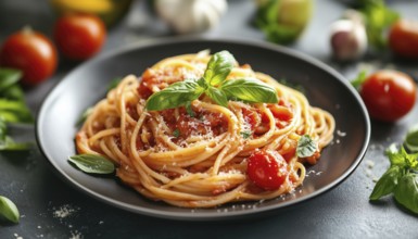 Delicious Pasta With Classic Tomato And Vegetable Sauce In Close-Up View. Perfect Option For