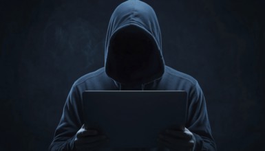 Dangerous Hooded Hacker Unleashing Internet, Cyber Crime, And Malware. Anonymous Figure Breaking