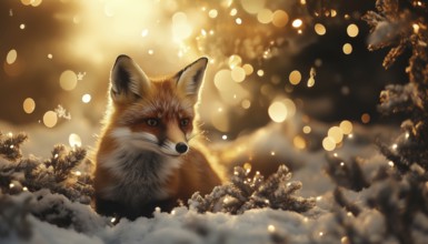 Festive Fauna: Celebrating The Holiday Season With A Winter Fox. Enjoying Christmas With Majestic