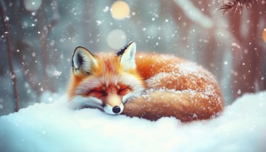 Festive Creatures: Arctic Foxes Celebrating Christmas In The Winter Wonderland. Delightful Holiday