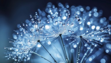 Macro Image Of A Dandelion Seed With Water Droplets, Creating A Stunning And Vibrant Display Of
