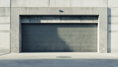 Concrete Building With Roller Shutter Door: A Structure Constructed With Concrete Material And