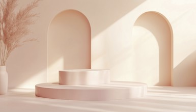 Chic Display Stand For Beauty Products Or Accessories In Soft Pink With Elegant Curved Structures