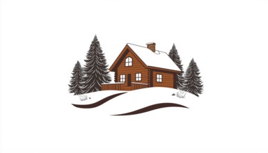Rustic Winter Cabin Logo Template: Minimalist Badge Design For Cottage, Lodge, And Housing Emblem,