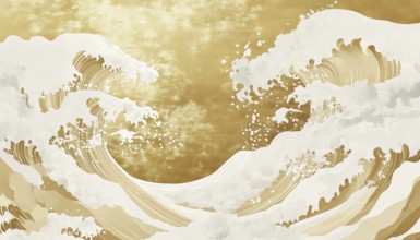 Modern Luxury Japanese Gold Wave Wallpaper: Featuring Gold And White Ocean Wave Pattern For Cover,