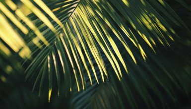 Exotic Abstract Natural Green Lush: Closeup Tropical Palm Leaf And Shadows Wallpaper For A Relaxing