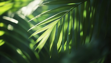 Tropical Palm Leaf And Shadows: Exotic Abstract Natural Green Lushness With Dark Tones, Ideal For