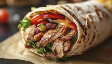 Delicious Chicken Doner With Savory And Flavorful Grilled Chicken, Fresh Vegetables, And Tangy