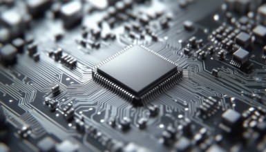 Simple Microchip Circuit Board In Gray Color With Microcircuit Symbol Represented As A Chip Sign,