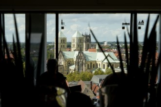 Aerial view, old town with St Paul's Cathedral and St Lambert's Catholic Church, Münster, North