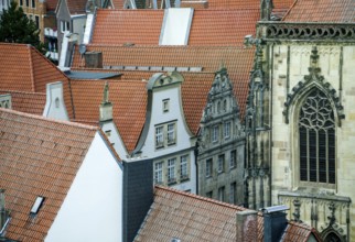 Aerial view, old town with Sankt Lamberti, St Lambert's Catholic Church, Münster, North