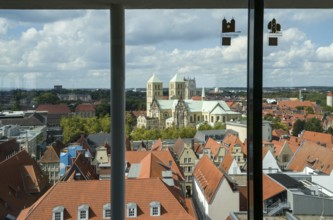 Aerial view, old town with St Paul's Cathedral and St Lambert's Catholic Church, Münster, North