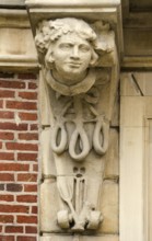 Traditional Westphalian Mettwurst sausage, detail on the facade of the Erbdrostenhof building,