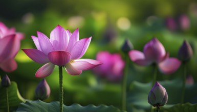 Continuous Bloom Of Lotus Flower: A Never-Ending Display Of Beauty And Elegance. Lotus Flower In