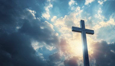 Ascension Day: Cross Against Sky With Copy Space - A Digital Composite Celebrating Christian