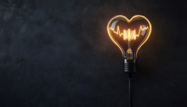 Heartbeat Form Of Electricity And Lighting: Wire Plug, Light Bulb, And Cord Shaped Like A Heartbeat