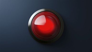 Red Glossy Button Alarm With Ringing Bell On Light Background: A Sleek And Modern Alarm Clock That