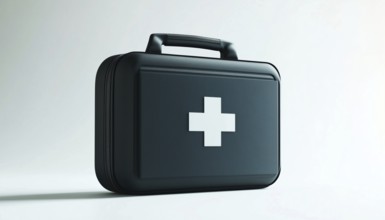 Black First Aid Kit On A White Background Symbolizing The Necessity Of Having A First Aid Kit.