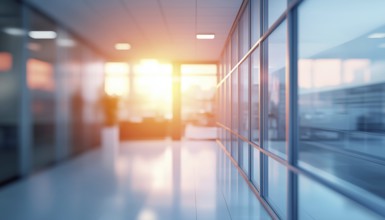 Stunning Overviews Of A Light Modern Office Interior With Panoramic Windows And Gorgeous Lighting