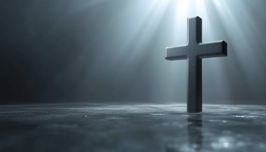 Simple Gray Christian Cross On A Light Background. A Minimalistic Representation Of The Christian