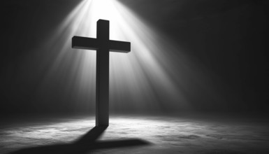 Simple Gray Christian Cross On A Light Background: A Minimalist Representation Of The Christian