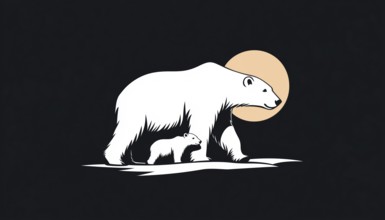 Negative Space Logo Featuring A Polar Bear Mother And Her Cub - A Creative Design Depicting A