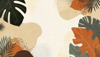Creative Social Media Templates With Abstract Shapes, Arts, And Tropical Leaves In Warm Earth Tones