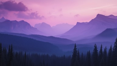 Exploring The Majestic Beauty Of Violet Skies And The Expansive Mountain Terrain Covered In Lush