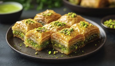 Delicious Turkish Dessert: Pistachio Baklava - Also Known As Kuru Baklava. A Traditional Sweet
