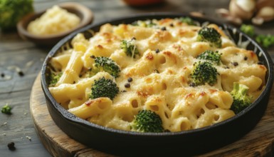 Cheesy Baked Penne Pasta With Broccoli And Chicken, Topped With Gratin Sauce: A Delicious