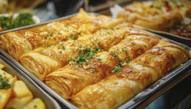 Delightful Turkish Cuisine: Su Boregi - A Savory Tray Pastry. Enjoy This Traditional Dish Bursting