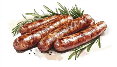 Hand Drawn Sausages: Freehand Food For Restaurant Menus And Food Packages. Creative Illustrations