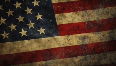 Detailed Capture Of Distressed American Flag In Close Proximity Showcasing The Texture And Wear Of